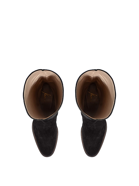 Black suede cowboy boots with perforation, 4