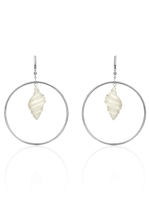Mother of Pearl & White Gold Hoop Earrings, 1 Mother of Pearl & White Gold Hoop Earrings, 1