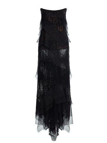 Black embroidered maxi dress, 1