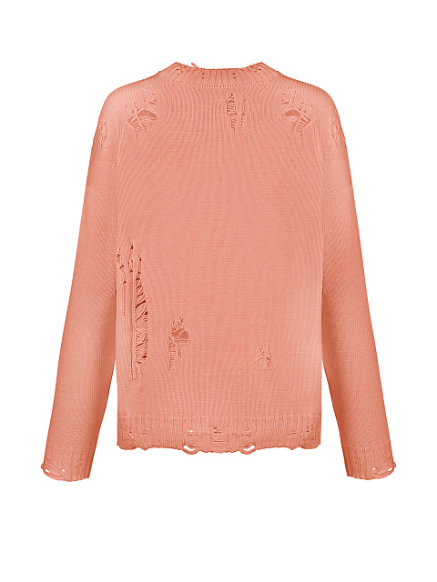 Coral Distressed Cotton Sweater, 2