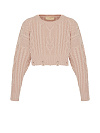 Укороченный пудрово-розовый свитер с косами