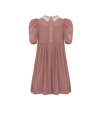 Girl's Dust Pink Lace Collar Chiffon Dress, 2