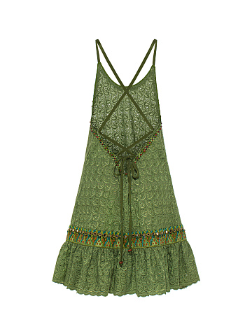 Green Beaded Cotton Mini Dress, 2