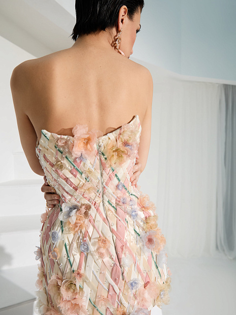 Milky Mini Dress With Ribbons And Crystals, 3