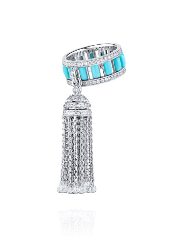 White Gold, Turquoise & Diamonds Pinky Ring, 1
