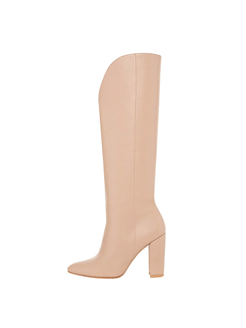 Light Pink Leather High Heel Boots, 5