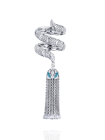 Briolette Diamond, Round Diamond, Marquise Aquamarine & White Gold Tassel Ring, 1