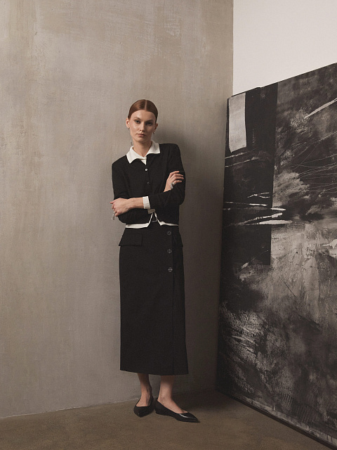 Black Midi Skirt With Pockets, 6