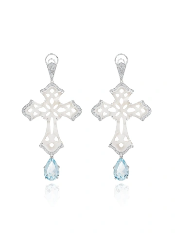 Mother of Pearl, Topaz Sky Pear & White Gold Earrings, 1