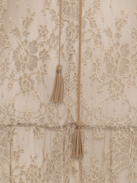 Beige Lace And Suede Midi Dress, 4