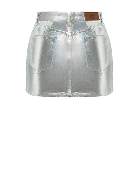 Silver Plated Light Blue Denim Mini Skirt, 2