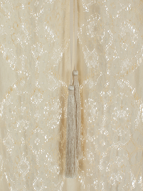 Beige Lace Cotton Mini Dress, 4