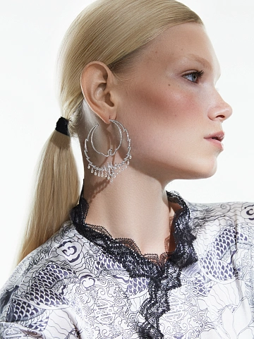 Briolette Diamond, Round Diamond & White Gold Hoop Earrings, 2