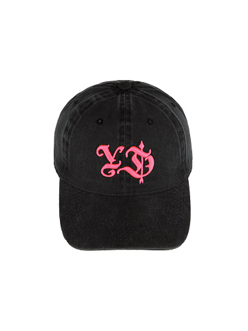 Grey & Neon Pink YD Embroidered Vintage Denim Cap, 2