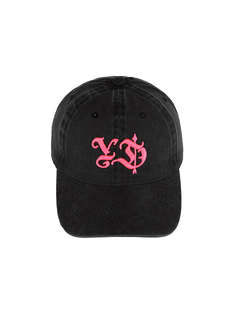 Grey & Neon Pink YD Embroidered Vintage Denim Cap, 2