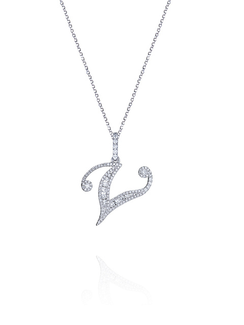 White gold necklace with a V-shaped diamond pendant, 1