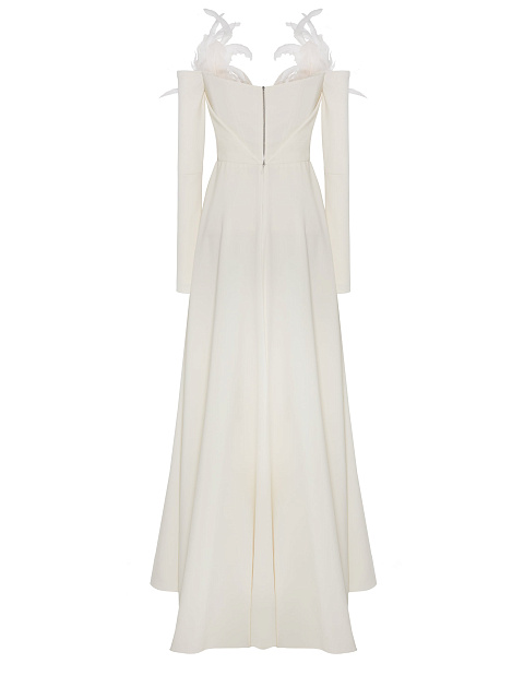 White suit with feather-trimmed blazer and trousers, 2