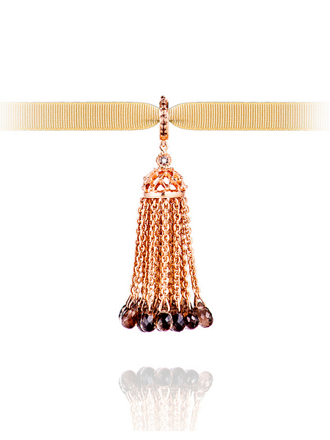 Briolette Smoky Quartz, Round Smoky Quartz & Rose Gold Pendant, 1