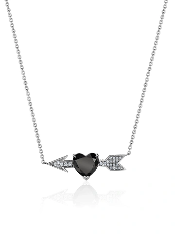 White Gold & Heart-cut Black Diamond Necklace, 1
