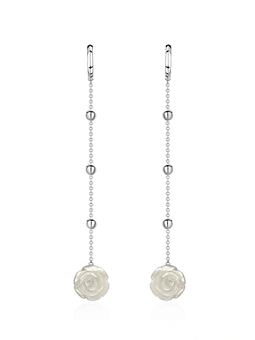 Long white gold earrings with carved mother-of-pearl, 1