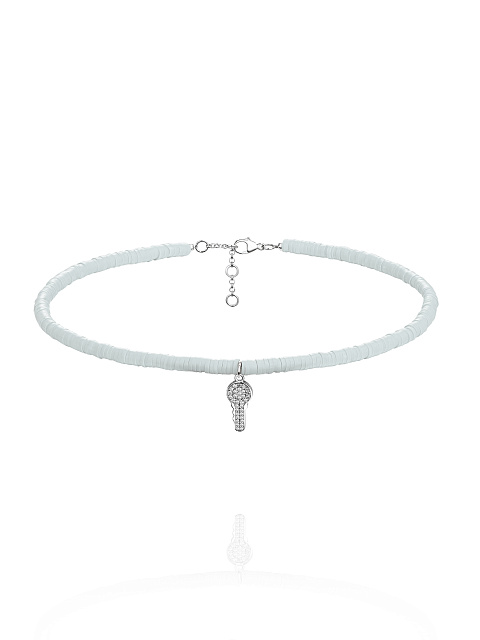 Grey rubber choker necklace with a key-shaped pendant made of silver and cubic zirconia, 1 Grey rubber choker necklace with a key-shaped pendant made of silver and cubic zirconia, 1