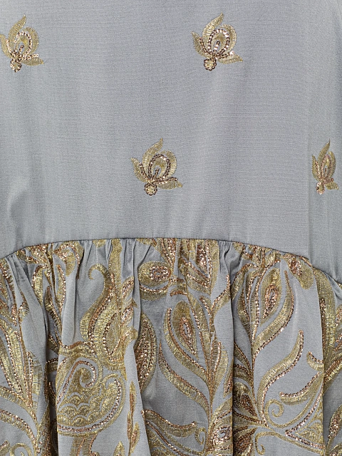 Grey & Golden Embroidery Jacquard Midi Skirt, 3
