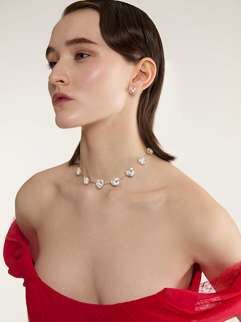 Heart Aquamarine, Round Diamond & White Gold Necklace, 5