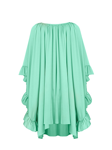 Turquoise Rayon Ruffled Mini Dress, 2