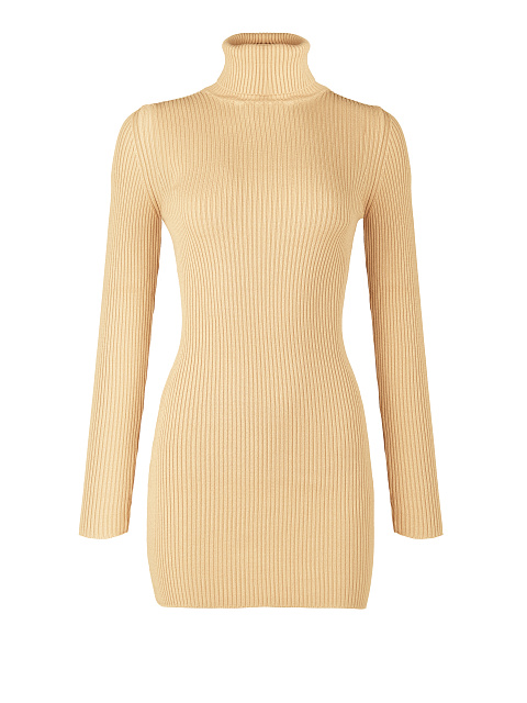 Sand Rib Knit Turtleneck Mini Dress, 1