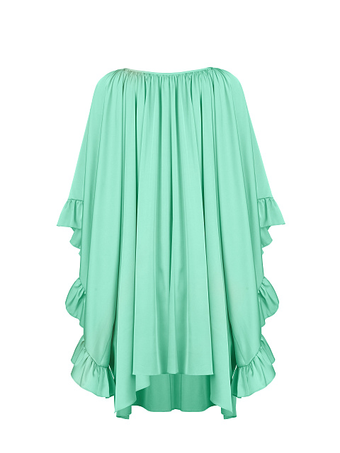 Turquoise Rayon Ruffled Mini Dress, 2