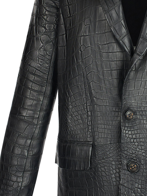 Black Crocodile Leather Blazer, 3