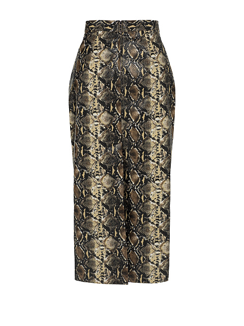 Beige Snakeskin Prined Faux Leather Midi Skirt, 3