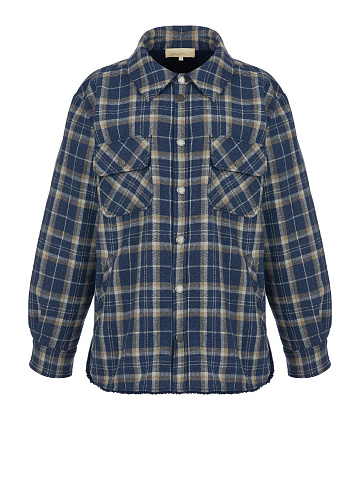 Navy Blue Checked Blue Faux Fur Lined Shirt, 1