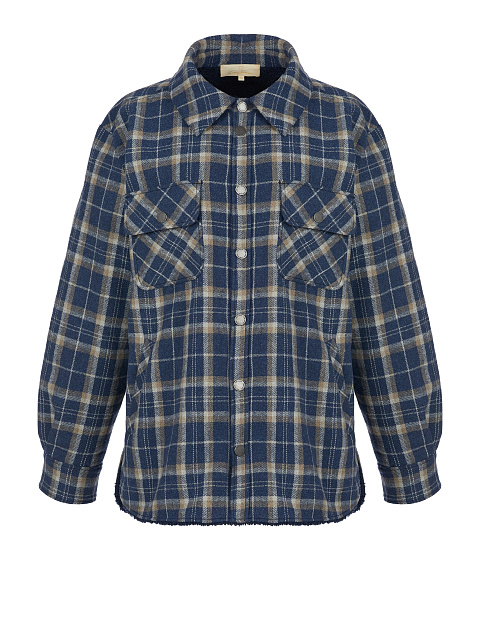 Navy Blue Checked Blue Faux Fur Lined Shirt, 1