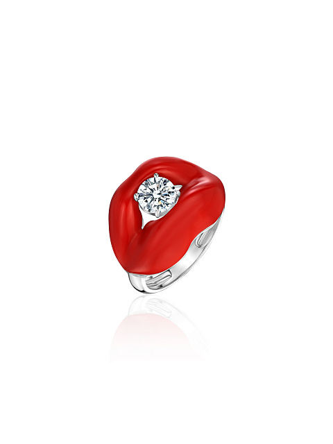 Lips-shaped ring with red enamel and LG diamond, 1 Lips-shaped ring with red enamel and LG diamond, 1