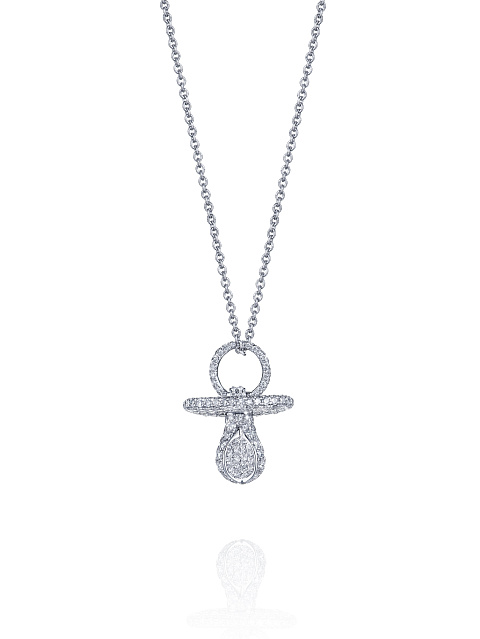 Necklace with a pacifier-shaped pendant in white gold and round diamonds, 1