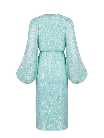 Turquoise Sequined Wrap Midi Dress, 2