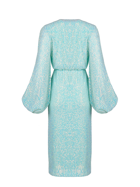 Turquoise Sequined Wrap Midi Dress, 2 Turquoise Sequined Wrap Midi Dress, 2