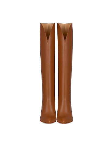 Brown Leather Heeled Tall Boots, 2