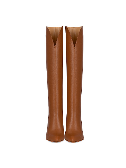 Brown Leather Heeled Tall Boots, 2