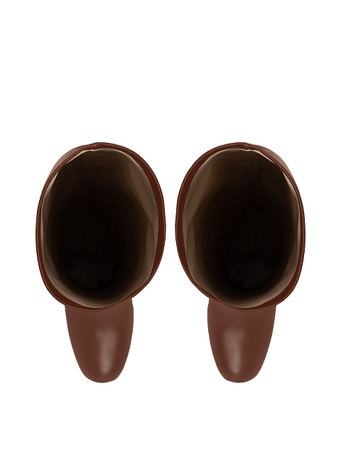 Brown Leather Round Toe Long Boots, 4