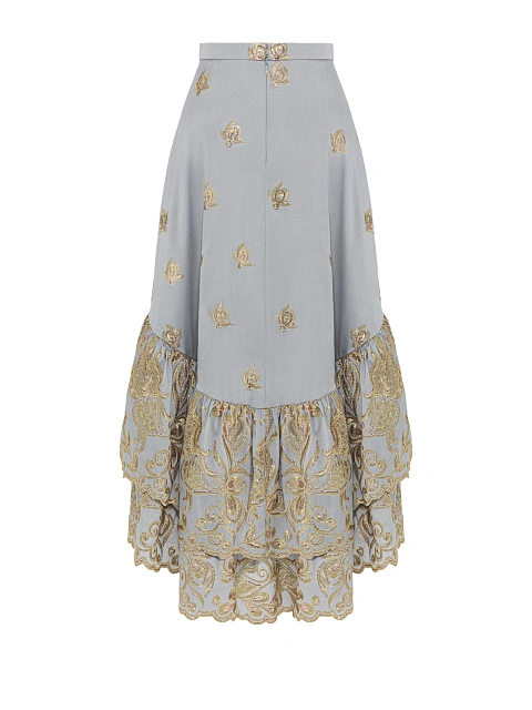 Grey & Golden Embroidery Jacquard Midi Skirt, 2
