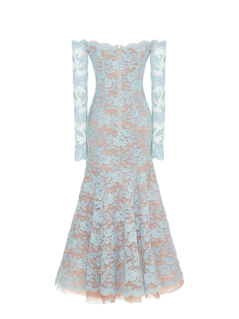 Off The Shoulder Blue Lace Midi Dress, 2