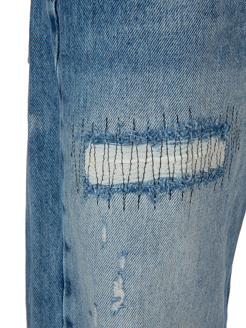 Blue Distressed Cotton Jeans, 4