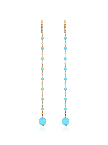 Gold, Clear Topaz, Rock Crystal & Turquoise Long Earrings, 1