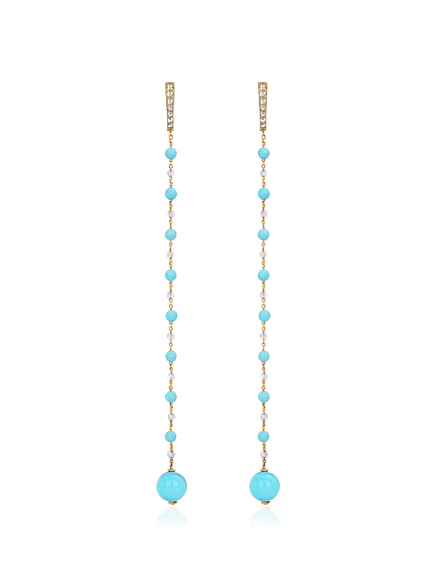 Gold, Clear Topaz, Rock Crystal & Turquoise Long Earrings, 1