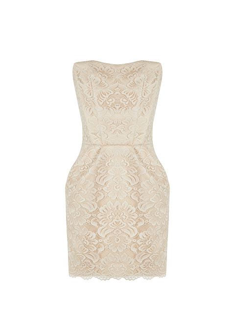 Beige Lace-Paneled Mini Dress, 1