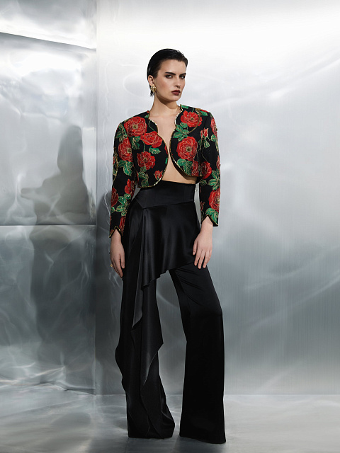 Cropped Black Jacquard With Floral Print And Embroidery, 5