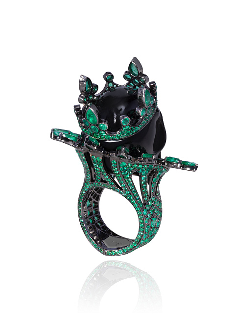Black Gold Obsidian Emerald Diamond Ring, 3