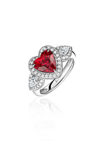 White gold ring with heart-cut tourmaline and diamonds, 1